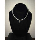 Fresh Water Pearl w/ Crystal and Silver Cross Necklace