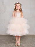 Girls Tulle Layered Tea Length Dress