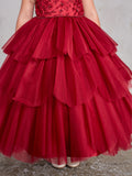 Girls Ankle Length Layered Tulle Dress