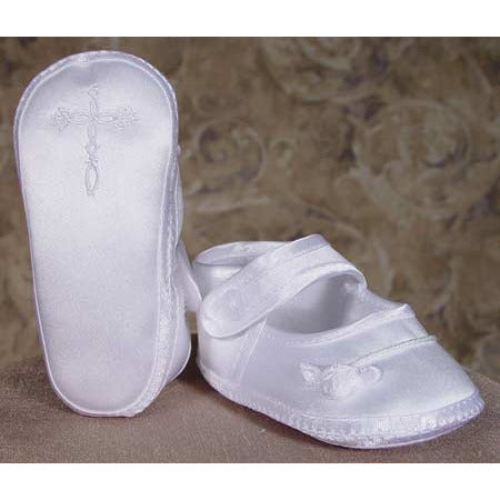 GIRL'S SATIN SHOE W/EMBROIDERED CROSS
