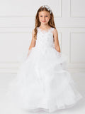 Girls Tulle Layered Floor Length Dress with Crystal