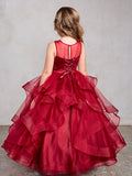 Girls Tulle Layered Floor Length Dress with Crystal