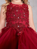 Girls Tulle Layered Floor Length Dress with Crystal