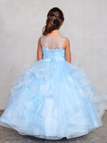 Girls Tulle Layered Floor Length Dress with Crystal