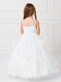 Girls Tulle Layered Floor Length Dress with Crystal