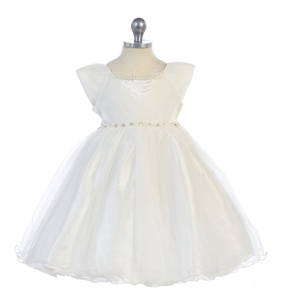 Baby Infant Girl Dress with Pearl and Crystal Waistband and Tulle