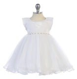 Baby Infant Girl Dress with Pearl and Crystal Waistband and Tulle Skirt