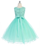 Girls Lace With Sequin Top and Tulle Ruffle Lined Dress