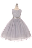 Girls Lace With Sequin Top and Tulle Ruffle Lined Dress