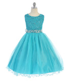 Girls Lace With Sequin Top and Tulle Ruffle Lined Dress