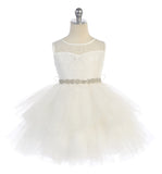 Girls Short Dress With Tulle Layered Skirt