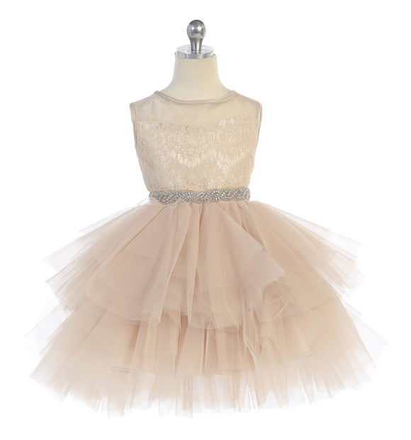 Girls Short Dress With Tulle Layered Skirt