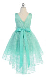 Girls Hi-Low Lace All-Over Dress with Pearl and Crystal Waistband