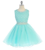 Girls Floral Applique Top Tulle Dress in Knee Length