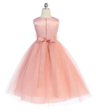 Girls Tulle Dress With Satin and Crystal Floral Sash