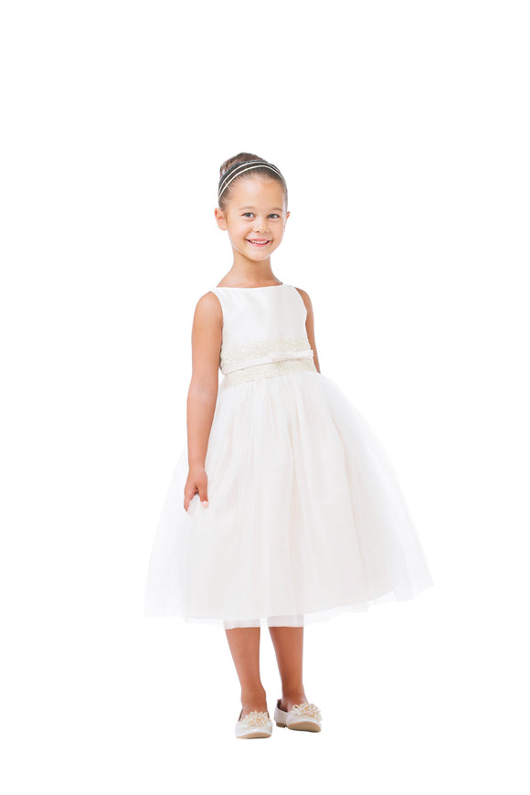 Girls Satin Top Dress with Tulle Layered Skirt