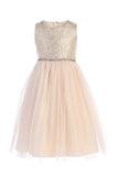 Girls Tea Length Dress with Tulle Skirt