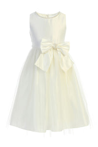 Girls Satin Dress with Tulle Overlay Skirt