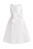 Girls Satin Dress with Tulle Overlay Skirt