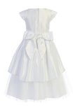 Girls White Satin Cap Sleeve Dress with Tulle Skirt