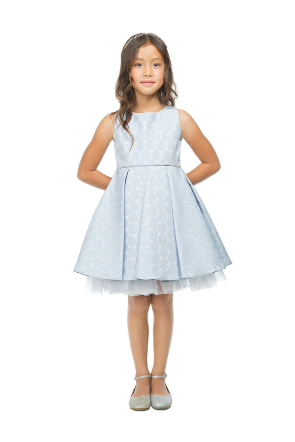 Girls Blue Pleated Skirt Dress with Tulle Poke-out