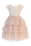 Girls Lace and Tulle Layered Dress with Cap Sleeve