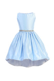 Girls Hi-Low Satin Dress with Crystal Sequin Waistband