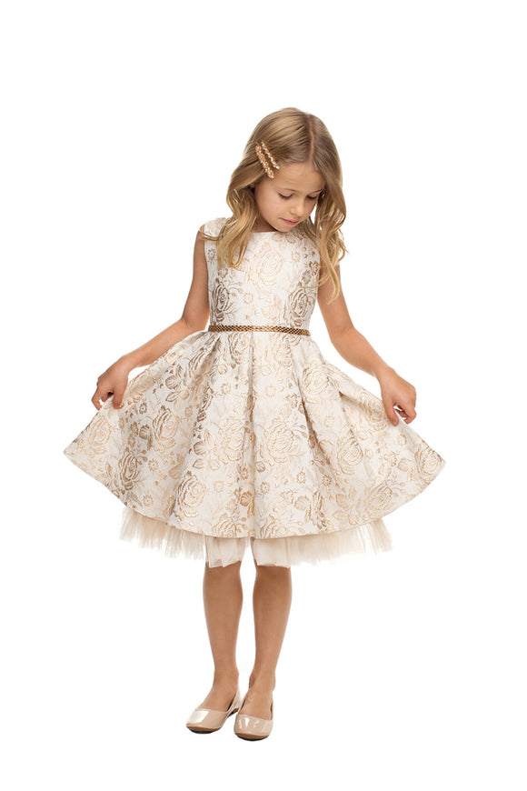 Girls Floral Allover Dress with Pleated and Tulle Poke-out Skirt