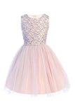 Girls Petal Pink Tone Dress with Sequin Top and Tulle Skirt