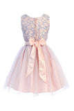 Girls Petal Pink Tone Dress with Sequin Top and Tulle Skirt