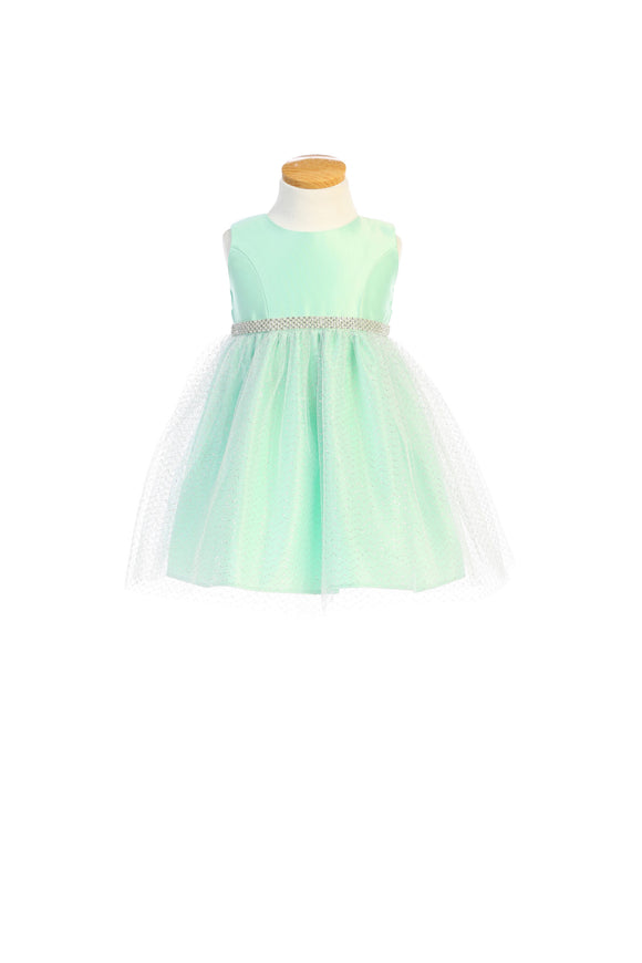 Mint Baby Dress with Satin and Silver Tulle Skirt