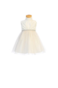Off-Champagne Baby Dress with Satin and Tulle Skirt