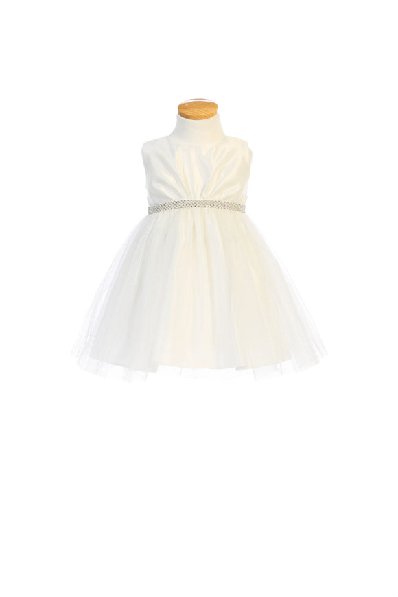 Off-White Baby Dress with Satin and Tulle Skirt
