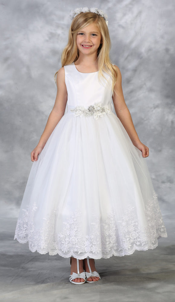 Girls Satin Dress with Tulle and Lace Sequin Lined Skirt