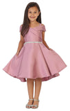 Girls Hi-Low Off Shoulder Dress with Crystal Waist