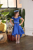 Girls Hi-Low Off Shoulder Dress with Crystal Waist