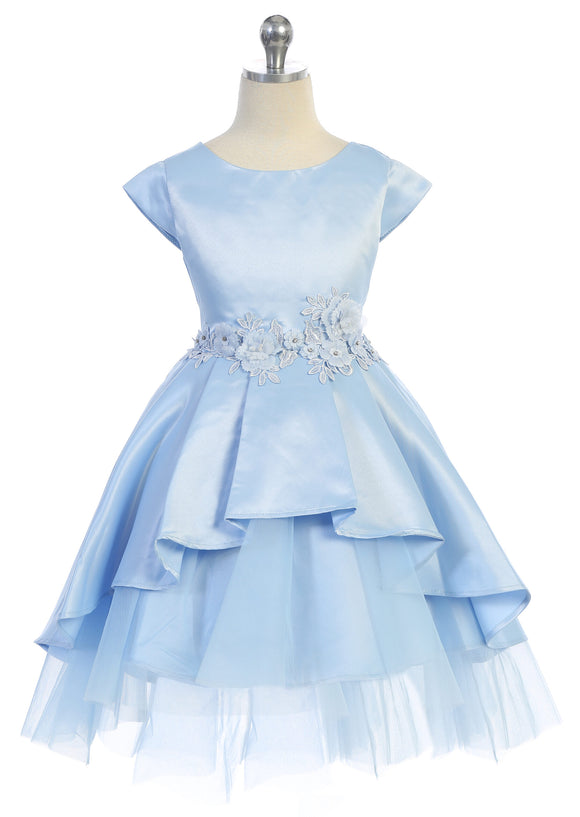 Girls Cap Sleeve Hi-Low Satin and Tulle Skirt