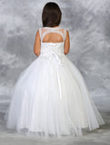 Girls Floor Length Tulle and Lace Applique Dress with Open Back