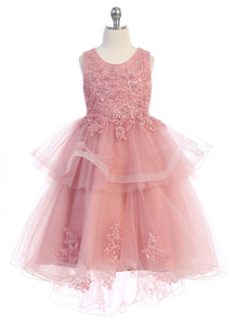 Girls Hi-Low Tulle with Pearl Appliqué Dress