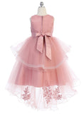 Girls Hi-Low Tulle with Pearl Appliqué Dress